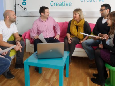 Type 1 Diabetic Luci Talbot Clarke (centre, right), with her team at Creative Medical Research.